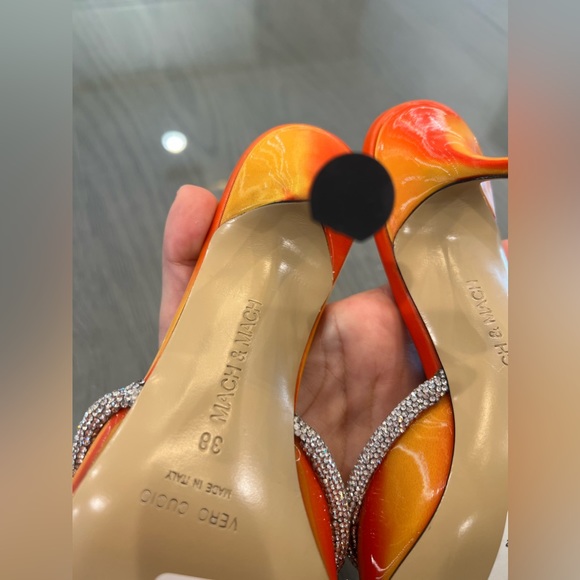 MACH & MACH Double Bow Crystal-Embellished Mules in Orange - Picture 8 of 8
